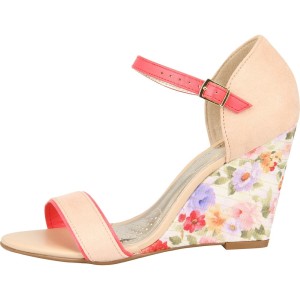 Sandália Anabela Beira Rio Floral - Bege / Coral